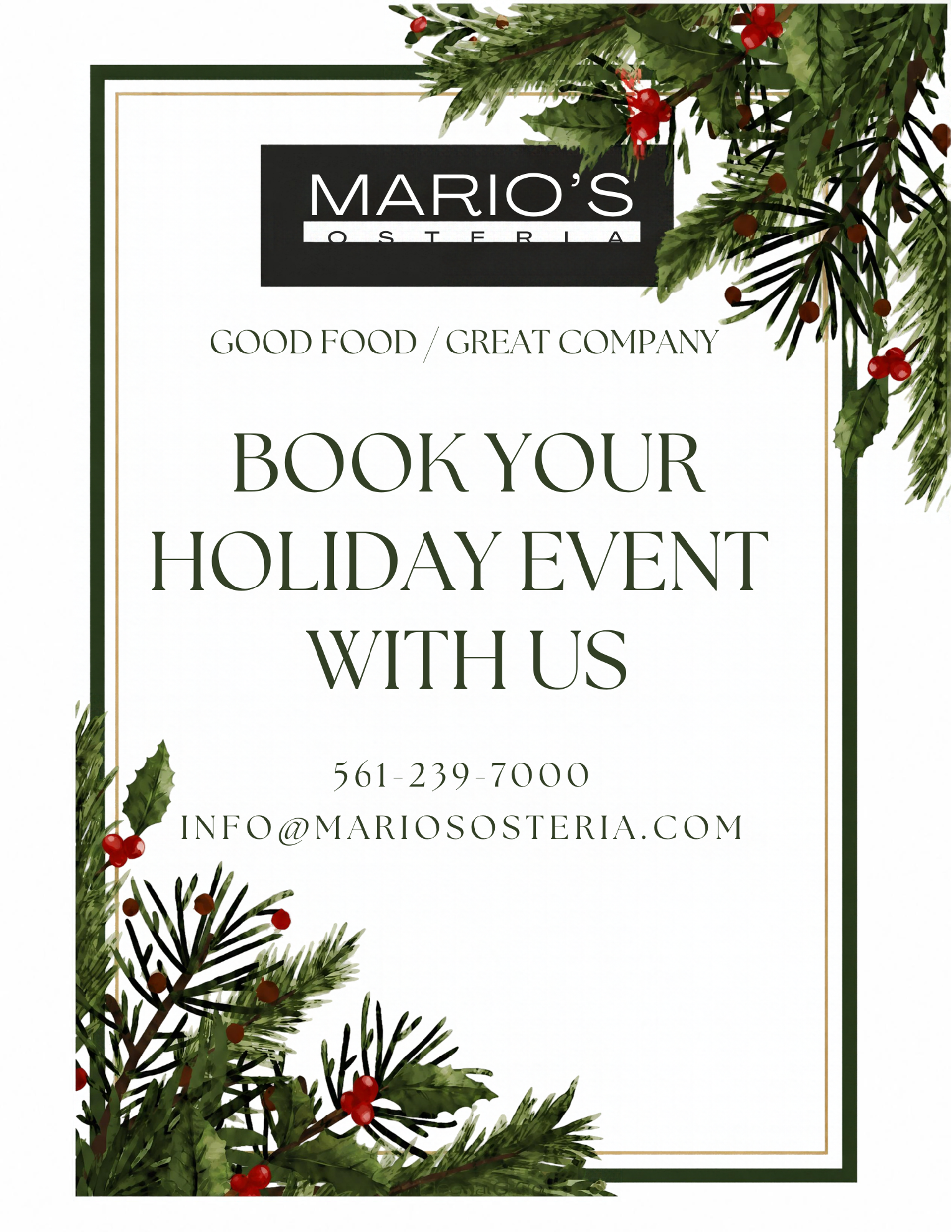 Holiday Catering with Mario’s Osteria