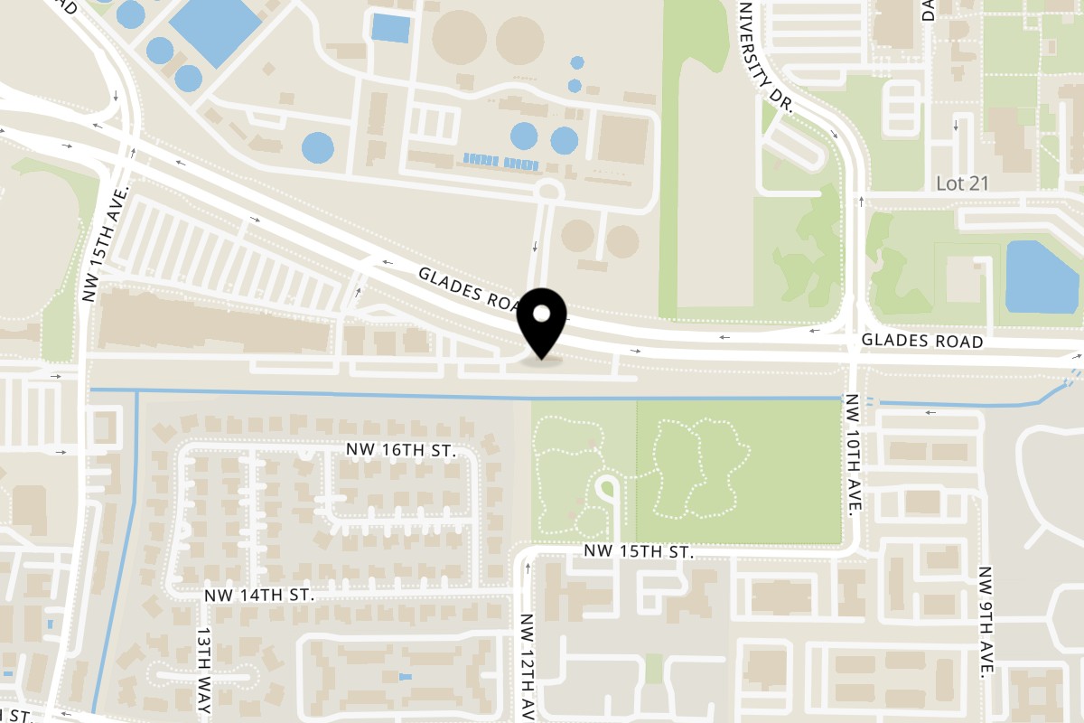 Map showing the location of Mario's Osteria on 1400 Glades Rd #210 in Boca Raton